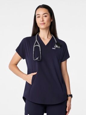 FIGS Addison Oversized Tunic Scrub Top Navy Blue | Soft Stretch | Size L